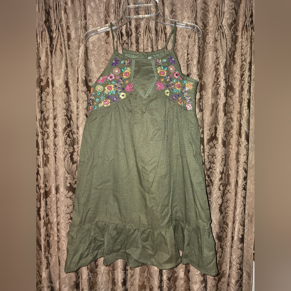 Childrens place Girl's Summer Sundress Spaghetti Strap Olive Green